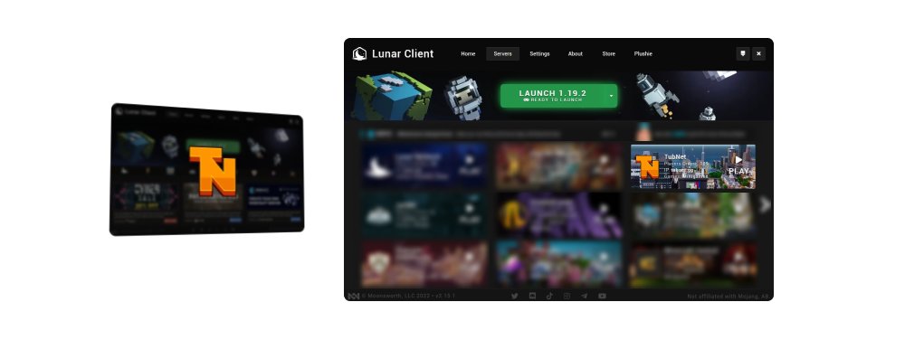 TubNet featured in the Lunar Client Launcher