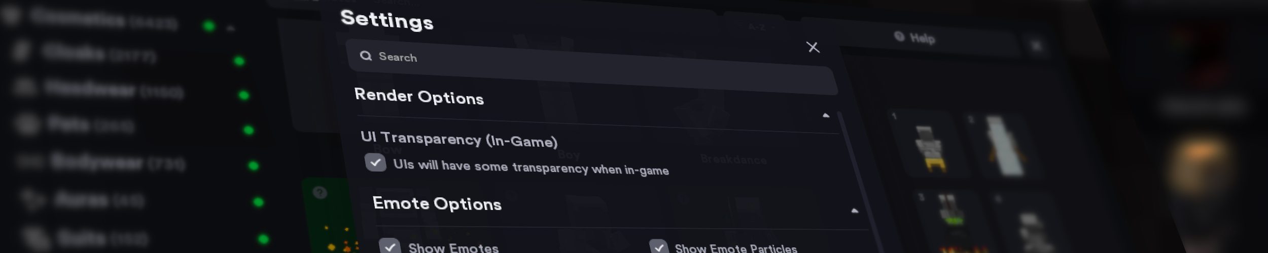 The new Settings menu in the Lunar Client Cosmetic Locker