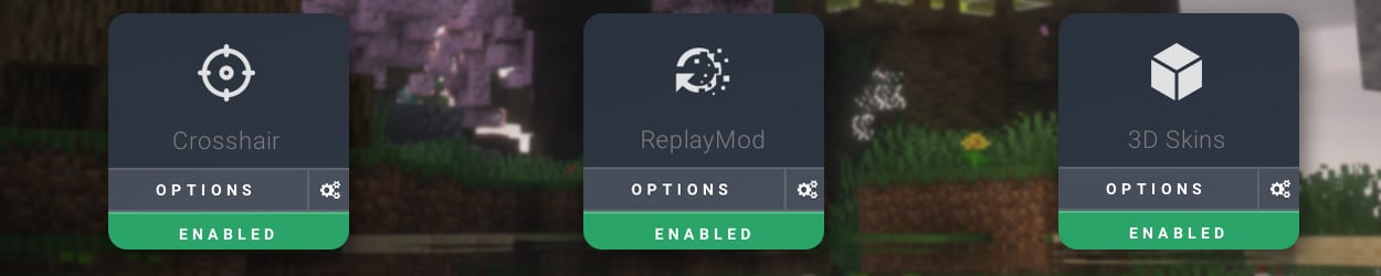 The Crosshair, Replay, and 3D Skins mod on Lunar Client