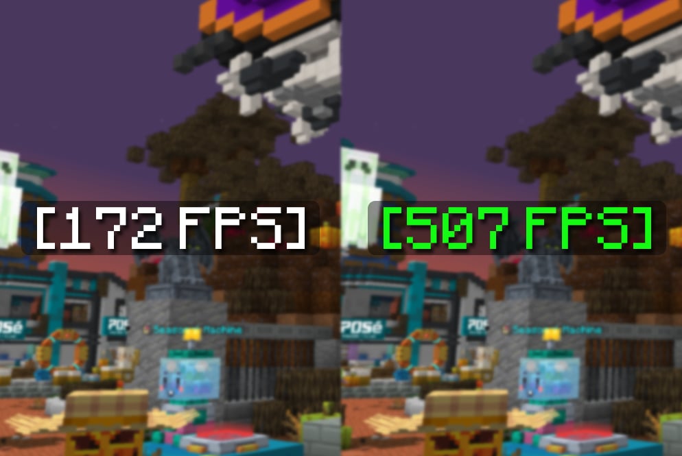 An FPS comparison with and without using turbo entities on Lunar Client