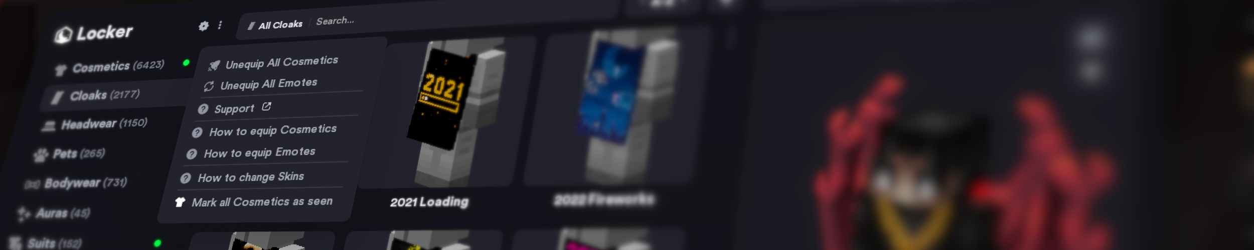 Extra options in the new Lunar Client Cosmetic Locker