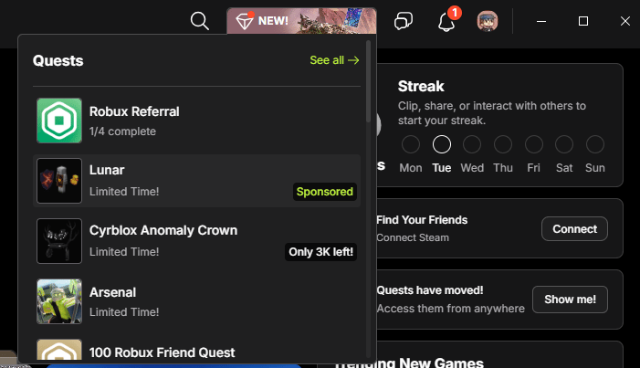 Lunar Client Quest on Medal