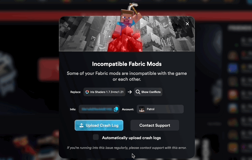 Incompatible Fabric mods on Lunar Client error message