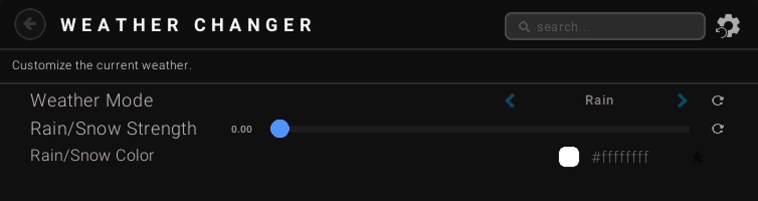 The Weather Changer Mod settings on Lunar Client