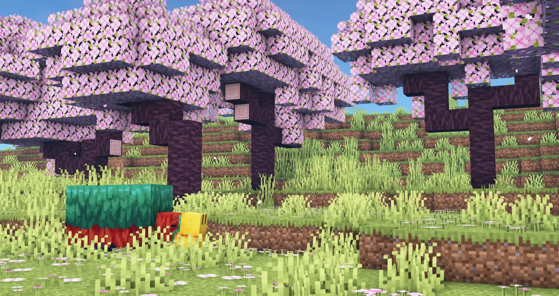 The Sniffer in Minecraft version 1.20 sniffing some flowers