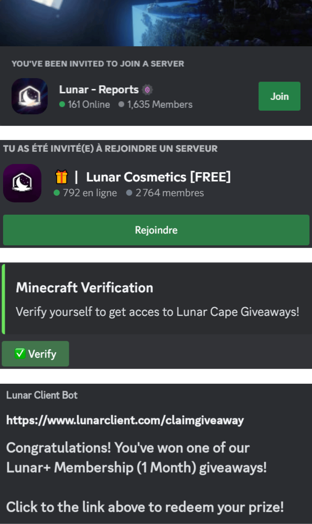 An example of common Lunar Client scams