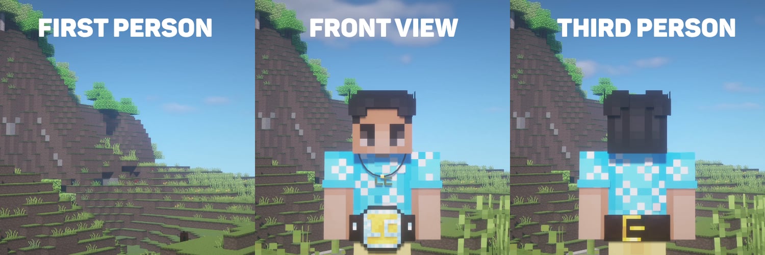The three different perspective types in Minecraft