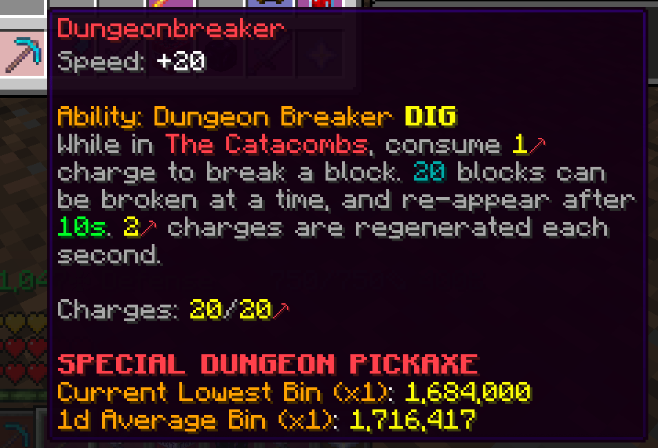 The Dungeonbreaker HUD on Hypixel Skyblock