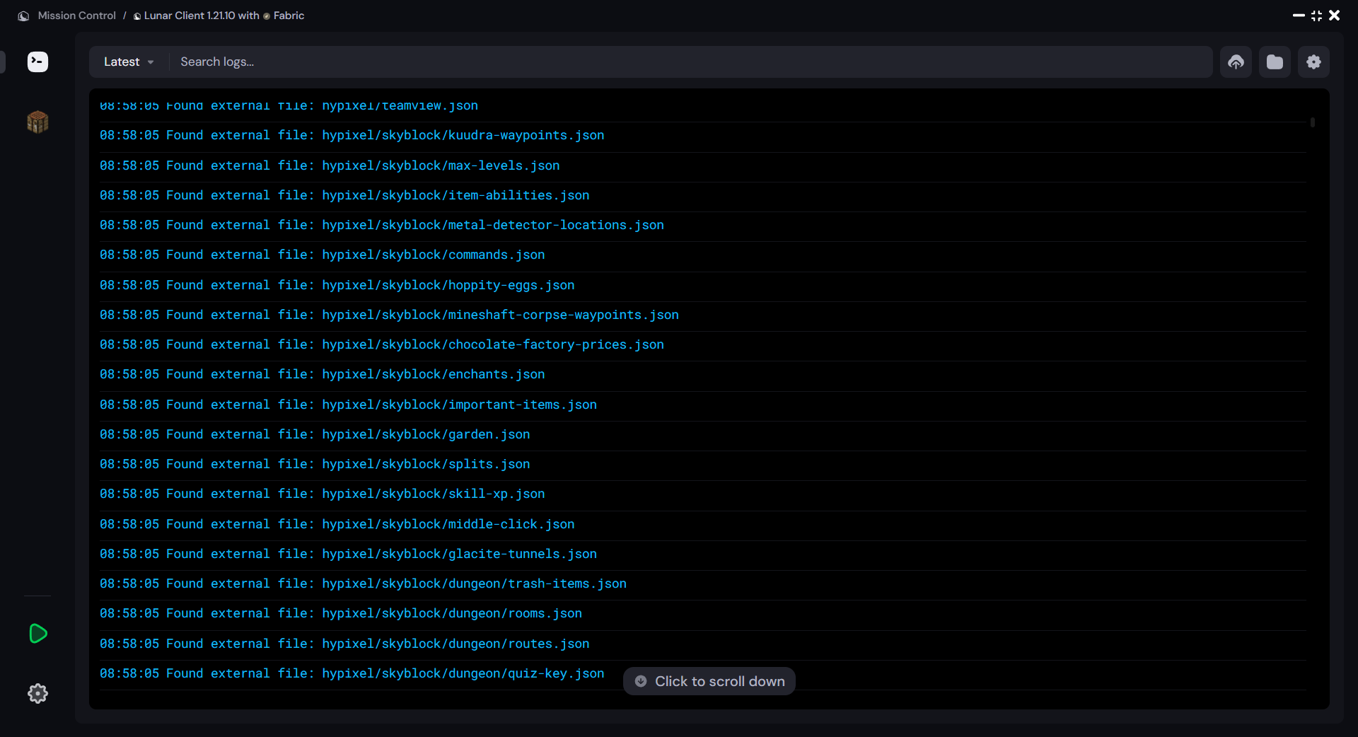 New Mission Control window on Lunar Client