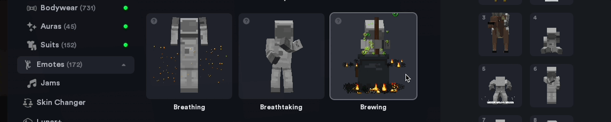 The new Emotes and Jams tab in the Lunar Client Cosmetic Locker