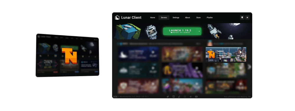 TubNet featured in the Lunar Client Launcher