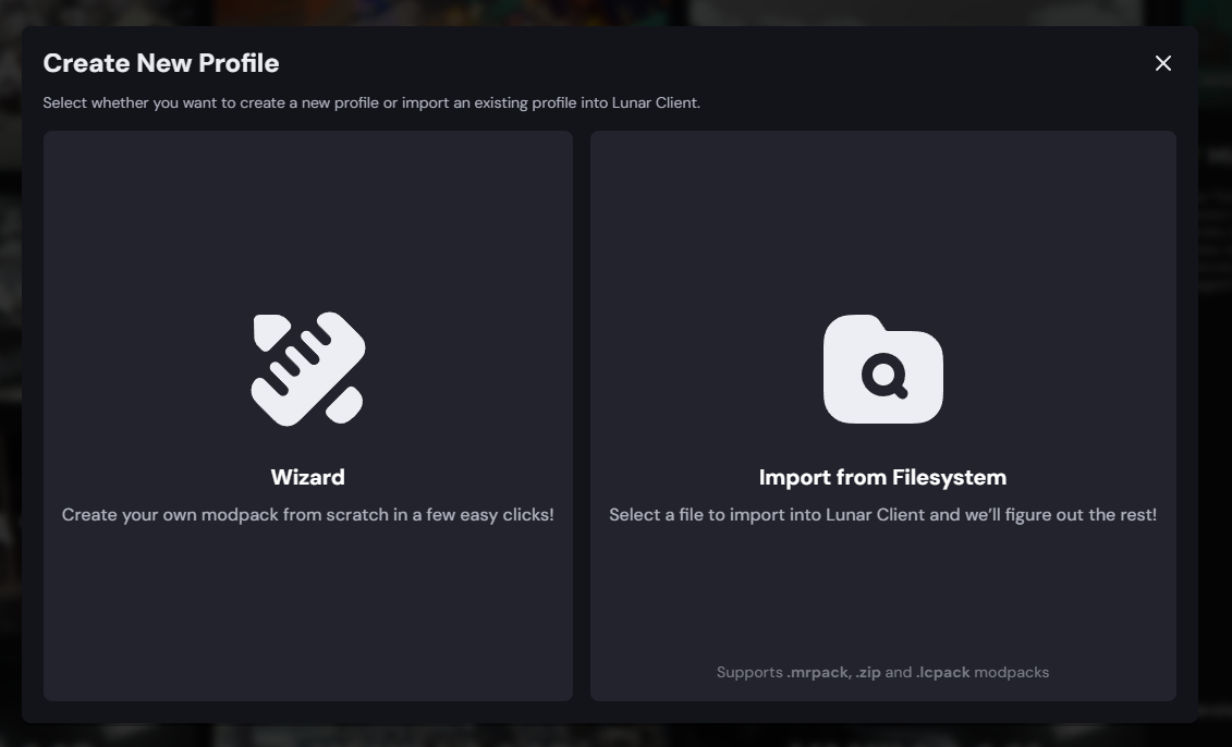 Creating a new profile using the new Profile Wizard