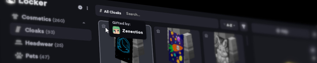 The new gift tooltip in the Lunar Client cosmetic Locker