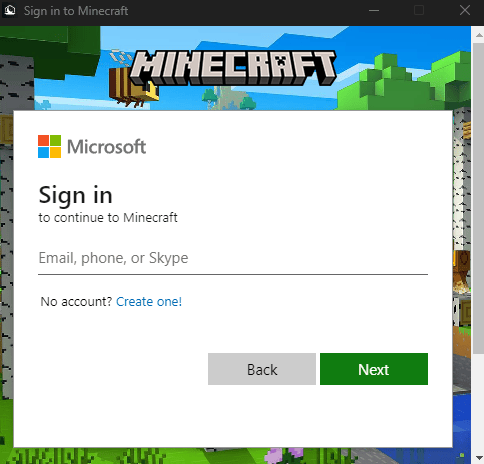 The Microsoft Sign in page though the Lunar Client Launcher