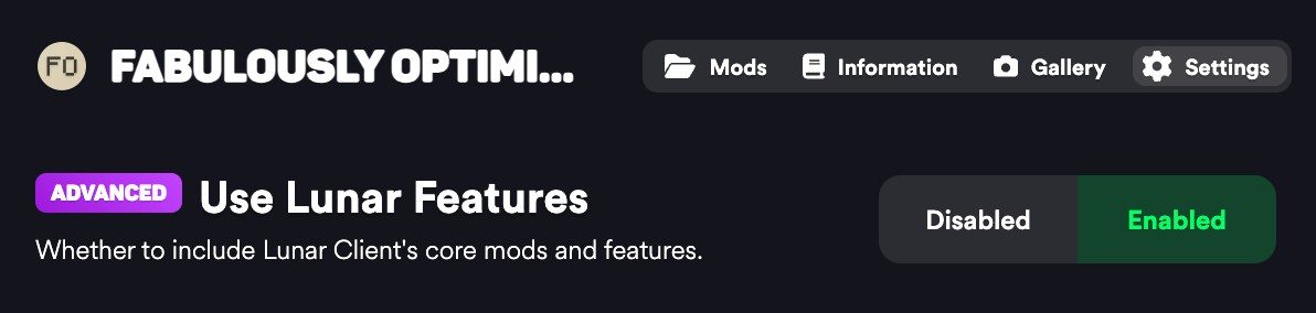 Use Lunar Features setting within modpacks