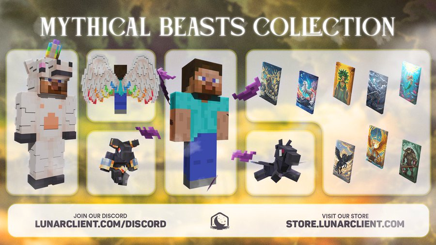 The Lunar Client Mythical Beats Collection drop for May 2025