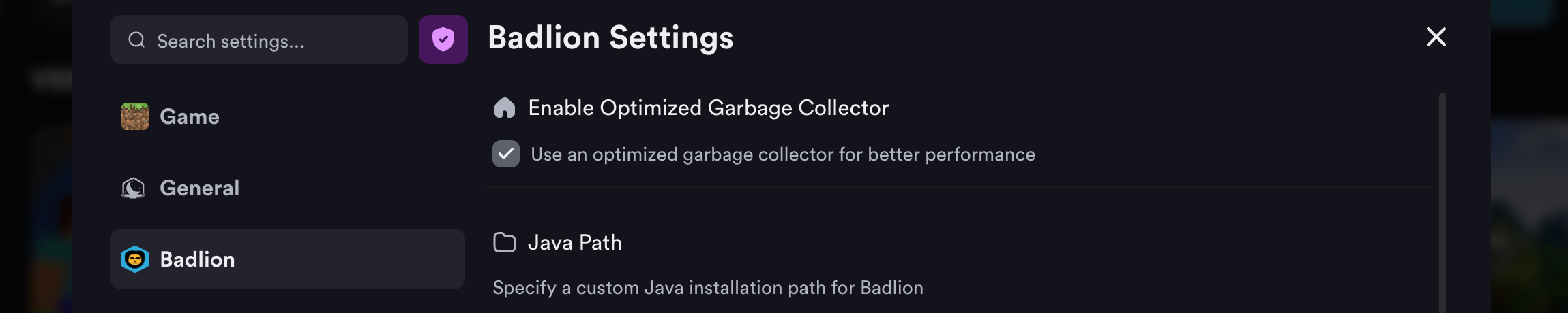 Badlion settings inside Lunar Client’s launcher settings