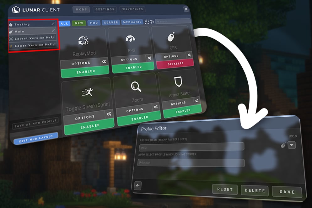 Using custom mod profiles on Lunar Client