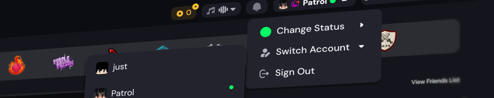The new account switcher on Lunar Client