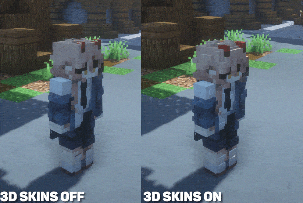 Comparison of the 3D Skins Mod being Disabled and Enabled