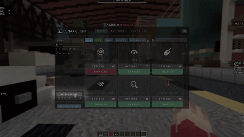 Importing a profile from another client on Lunar Client